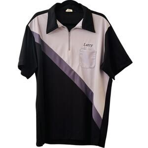 Vintage King Louie Black & Gray Men's Bowling Shirt Size XL Monogrammed Larry